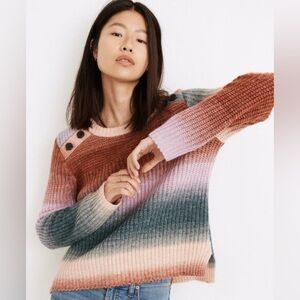 MADEWELL NWT Space-Dyed Multicolor Button-Shoulder Pullover Sweater Size XS